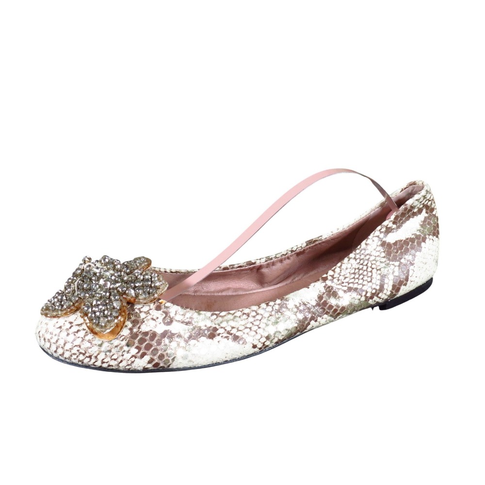 Vince Camuto Flora Women Ballet‎ Flat Size 7.5 Dressy Snakeskin Crystal Beige